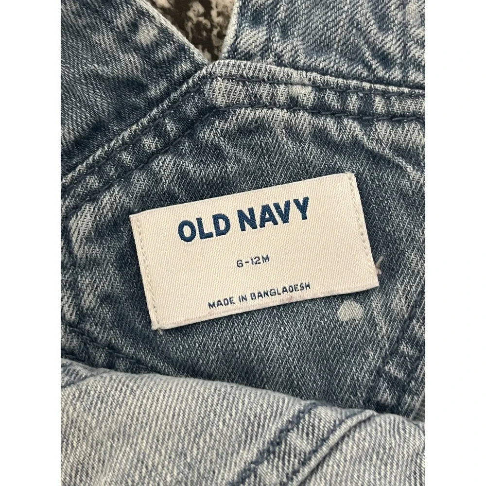 Old Navy Overall Baby Girl 6-12M Blue All Over‎ Tiny Heart Print Denim One Piece